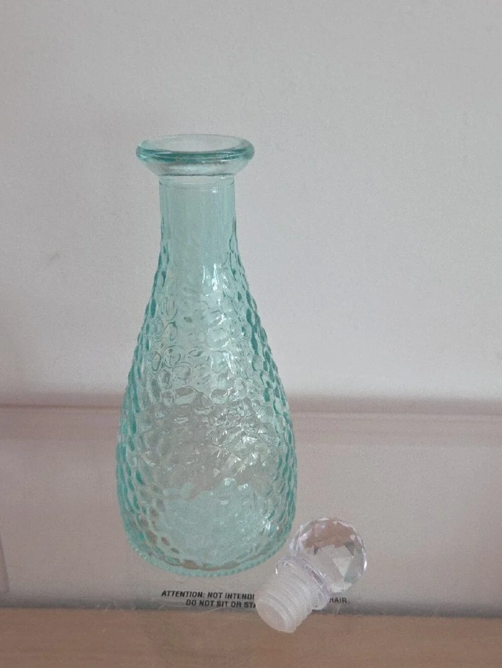 Aqua Textured Glass Decanter with Faceted Stopper